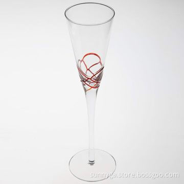 V-shaped Champagne Glass with 275mm Height, Circled by Glass Silk in Different Colors